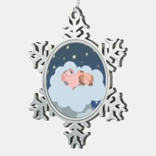 Cute Cartoon Slumbering Piglets Pewter Ornament