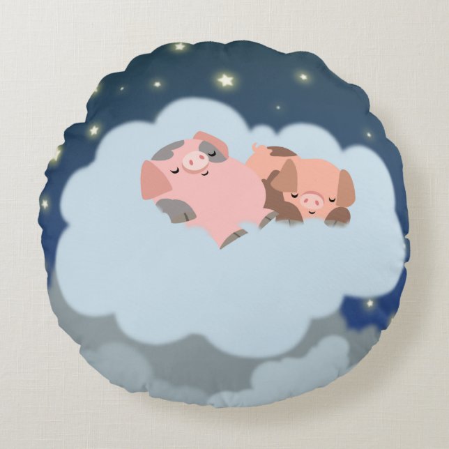 Cute Cartoon Slumbering Piglets Round Pillow (Front)
