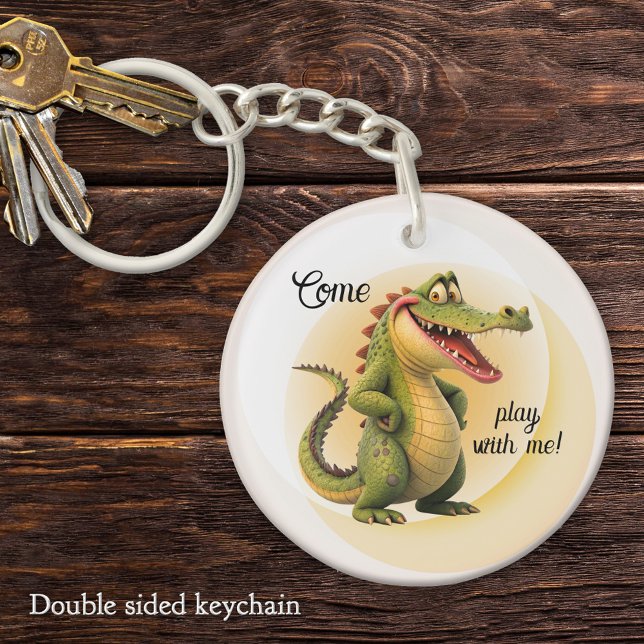 Cute Cartoon Smiling Crocodile "Come Play With Me" Key Ring (Cute Cartoon Smiling Crocodile Come Play With Me Keychain for children)