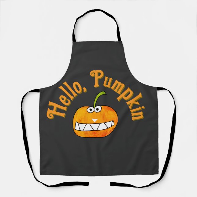 Cute Cartoon Smiling Hello Pumpkin Autumn Fall Apron (Front)