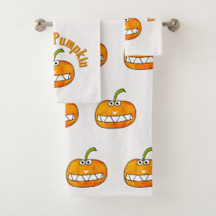 Cute Cartoon Smiling Hello Pumpkin Autumn Fall Bath Towel Set