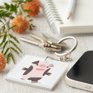 Cute Cartoon Smiling Pig Acrylic Keychain