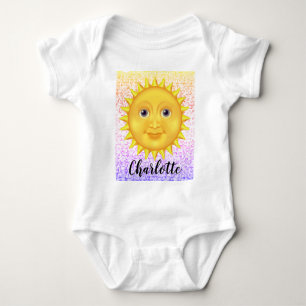 Cute Cartoon Smiling Sun  with Sweet Bumblebee  Baby Bodysuit