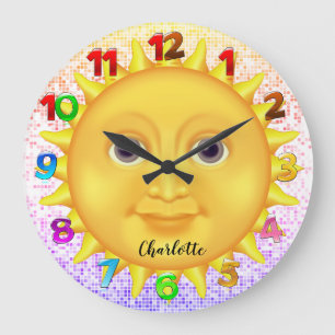 Cute Cartoon Smiling Sun with Sweet Bumblebee Large Clock
