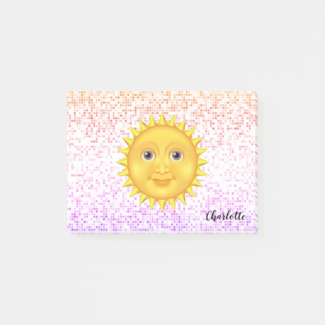 Cute Cartoon Smiling Sun  with Sweet Bumblebee  Post-it Notes (Front)