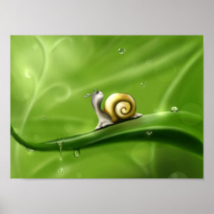 Cute Cartoon Snail In Rain Poster