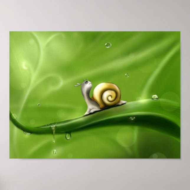Cute Cartoon Snail In Rain Poster (Front)