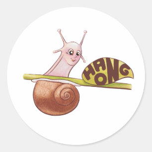 Cute Cartoon Snail on a Plant with Positive Messag Classic Round Sticker