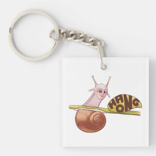 Cute Cartoon Snail on a Plant with Positive Messag Key Ring