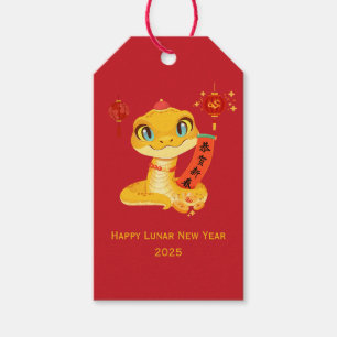 "Cute Cartoon Snake Blessing Good Luck & Rich Gift Tags