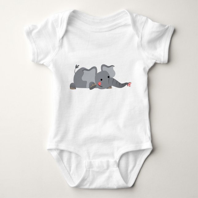 Cute Cartoon Sneaky Elephant Baby Bodysuit (Front)