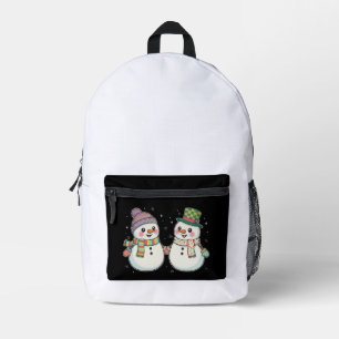 Cute Cartoon Snowman Couple Holding Hands Winter Printed Backpack