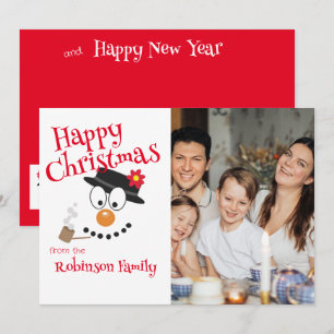 Cute Cartoon Snowman Happy Christmas Photo Holiday Card