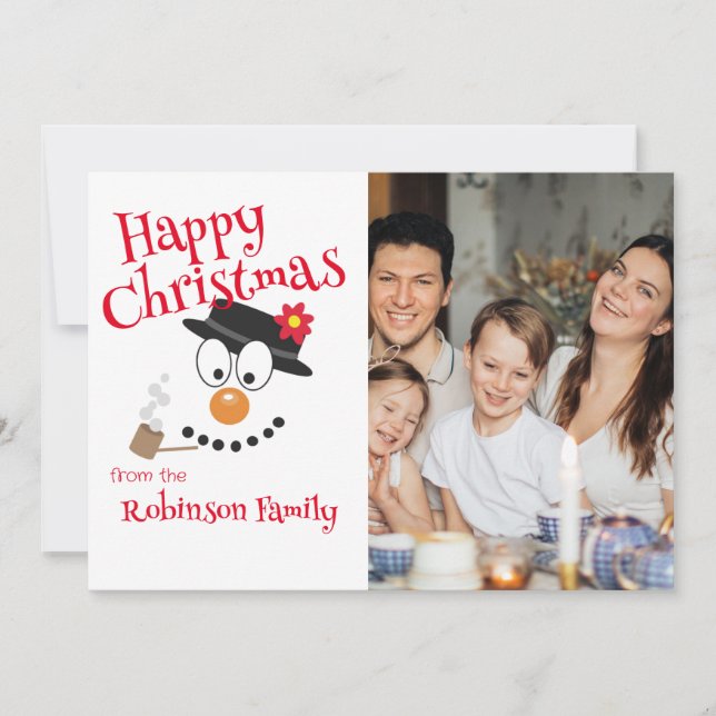 Cute Cartoon Snowman Happy Christmas Photo  Holiday Card (Front)