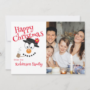 Cute Cartoon Snowman Happy Christmas Photo  Holiday Card