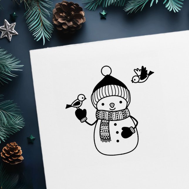 Cute Cartoon Snowman in Knitted Hat and Scarf Self-inking Stamp (Creator Uploaded)