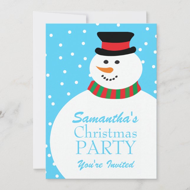Cute Cartoon Snowman Kids Christmas Party Invitation (Front)