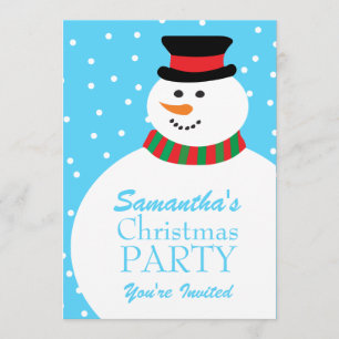 Cute Cartoon Snowman Kids Christmas Party Invitation