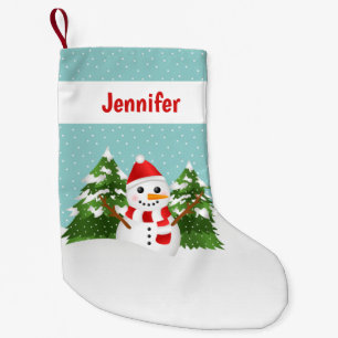 Cute Cartoon Snowman With Personalizable Name Red Small Christmas Stocking