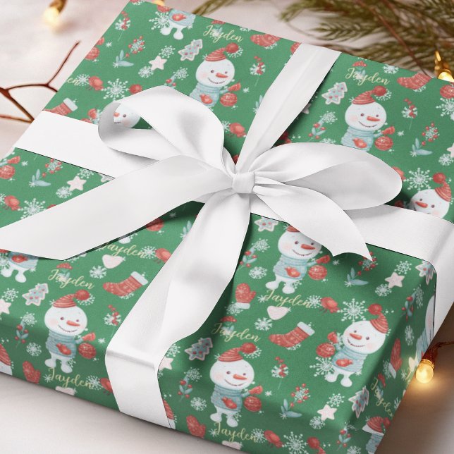 Cute Cartoon Snowmen Red Green Custom Wrapping Paper (Cute Cartoon Snowmen Red Green Custom Wrapping Paper
)