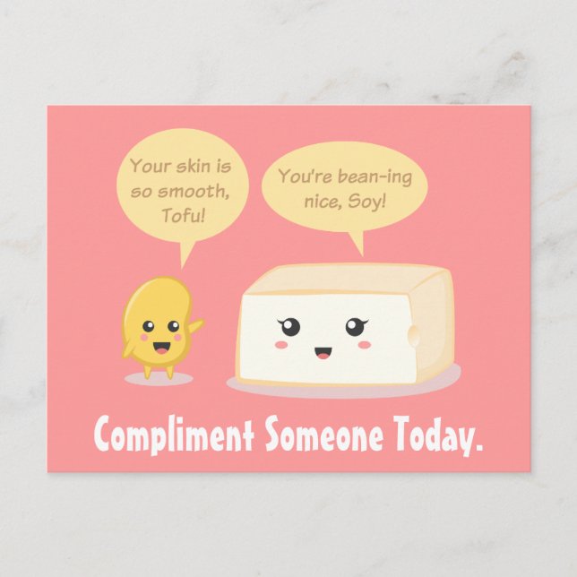 Cute Cartoon - Soy Bean compliments Tofu Postcard (Front)