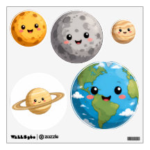 Cute Cartoon Space Planets Kids Wall Decal Set