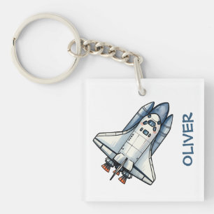 Cute Cartoon Spaceship Personalised Key Ring