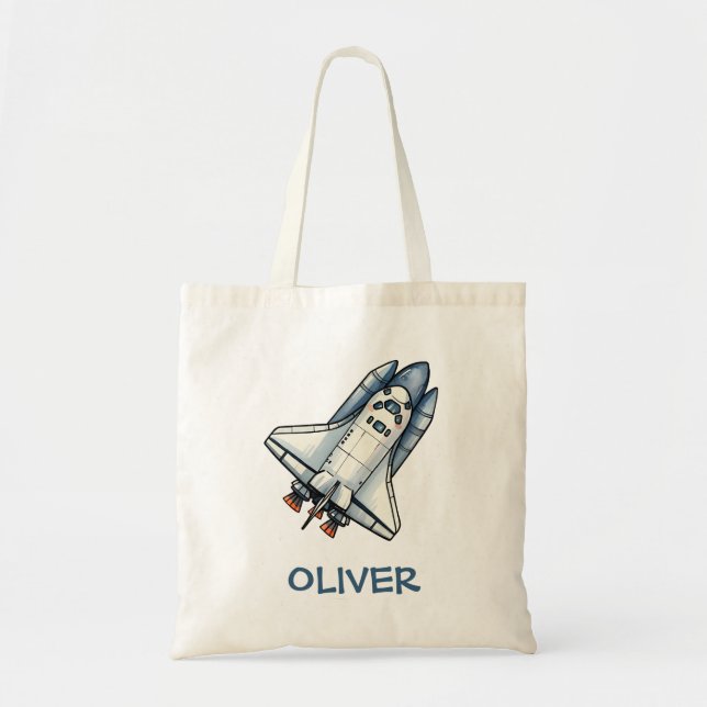 Cute Cartoon Spaceship Personalised Tote Bag (Front)