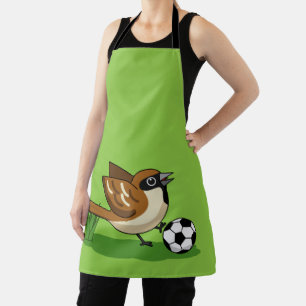 Cute Cartoon Sparrow Playing Soccer Apron