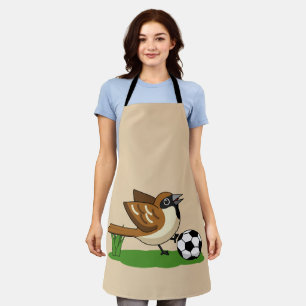 Cute Cartoon Sparrow Playing Soccer Apron