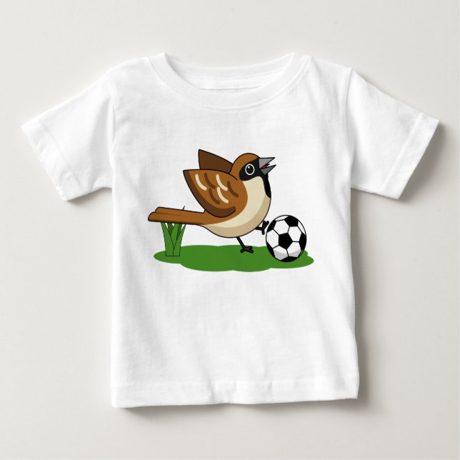 Cute Cartoon Sparrow Playing Soccer Baby T-Shirt (Front)