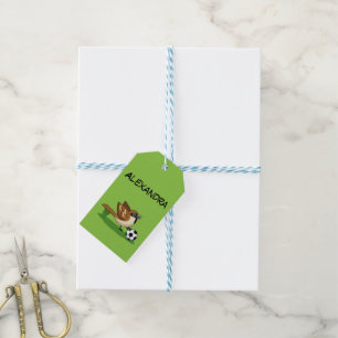 Cute Cartoon Sparrow Playing Soccer Gift Tags