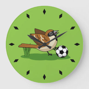 Cute Cartoon Sparrow Playing Soccer Large Clock