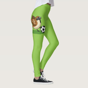 Cute Cartoon Sparrow Playing Soccer Leggings