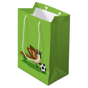 Cute Cartoon Sparrow Playing Soccer Medium Gift Bag