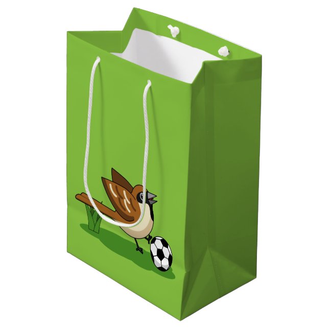 Cute Cartoon Sparrow Playing Soccer Medium Gift Bag (Front Angled)
