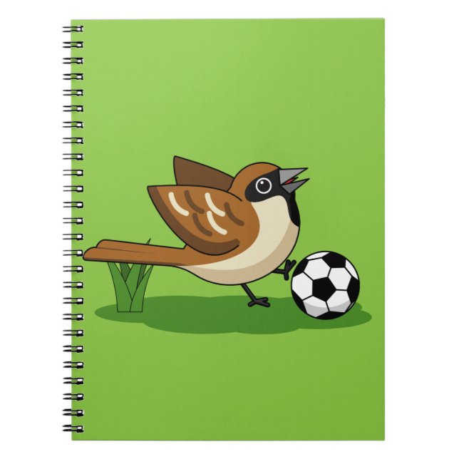 Cute Cartoon Sparrow Playing Soccer Notebook (Front)