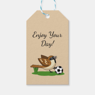 Cute Cartoon Sparrow Playing Soccer Personalize Gift Tags