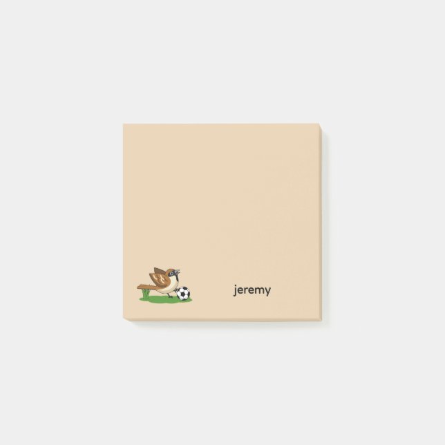 Cute Cartoon Sparrow Playing Soccer | Personalize Post-it Notes (Front)