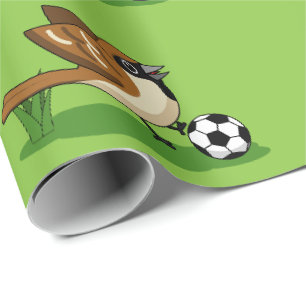 Cute Cartoon Sparrow Playing Soccer Wrapping Paper