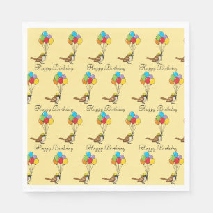 Cute Cartoon Sparrow with Balloons Birthday Napkin