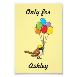 Cute Cartoon Sparrow with Balloons with Kid's Name Photo Print