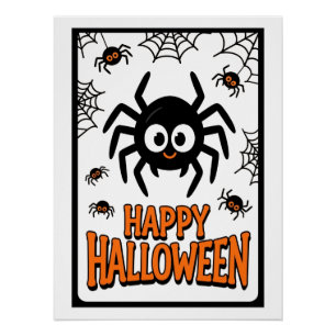 Cute Cartoon Spider Happy Halloween Poster