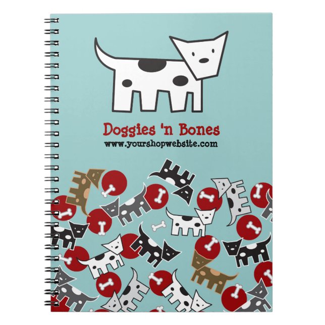 Cute Cartoon Spotted Doggies & Bones Pet Notebook (Front)