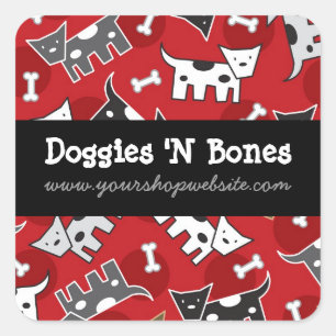 Cute Cartoon Spotted Doggies & Bones Pet Shop Square Sticker