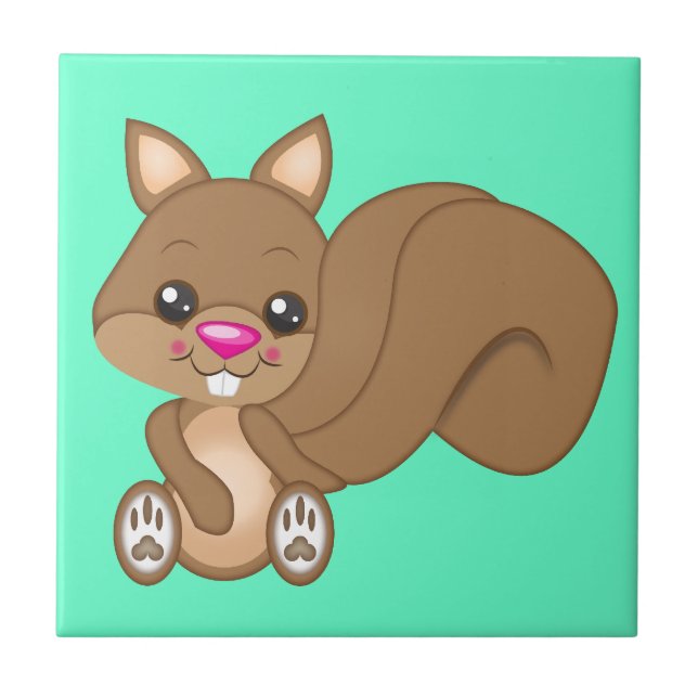 Cute Cartoon Squirrel Ceramic Tile (Front)