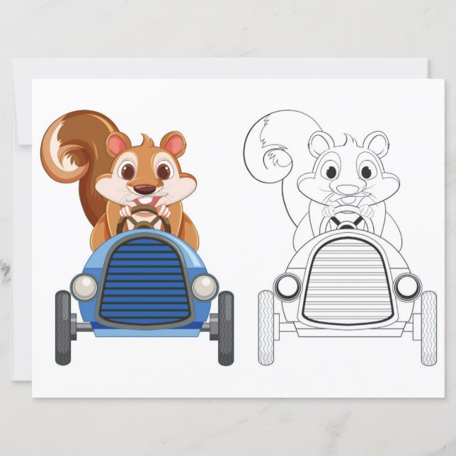 Cute Cartoon squirrel colouring page (Front)