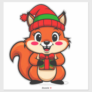 Cute Cartoon Squirrel in Holiday Hat