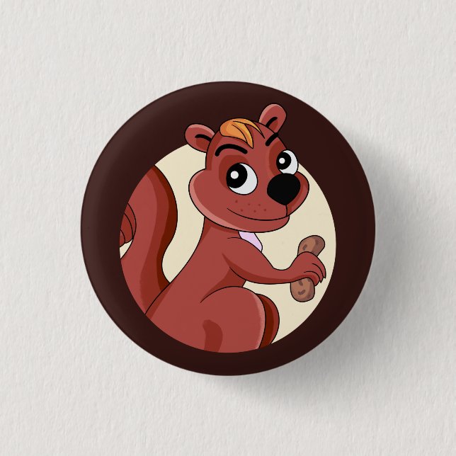 Cute cartoon squirrel with a peanut 3 cm round badge (Front)