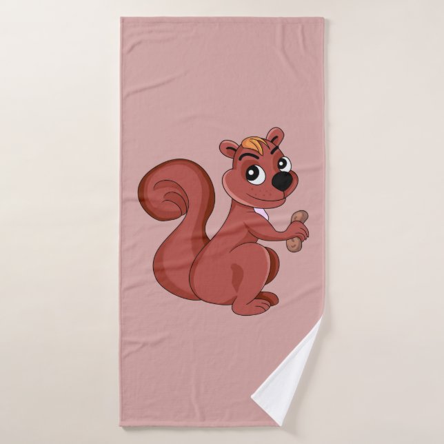 Cute cartoon squirrel with a peanut  bath towel (Bath Towel)